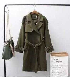 Новое шерстяное пальто в цвете armee green