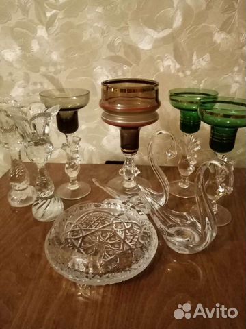 Подсвечники хрустальные и пепельница