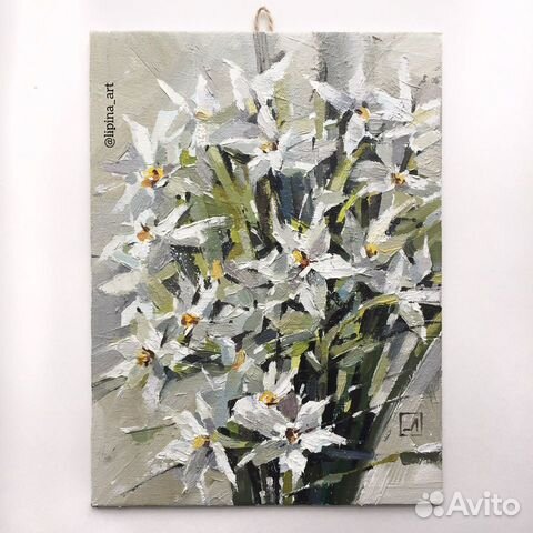 Картина маслом цветы нарциссы букет