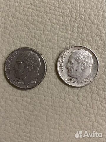 Монеты ONE dime liberty 1964г 1981г