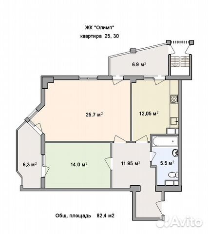 2-к квартира, 82.4 м², 6/11 эт.