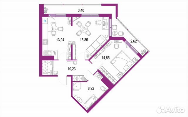 2-к квартира, 69.8 м², 15/22 эт.