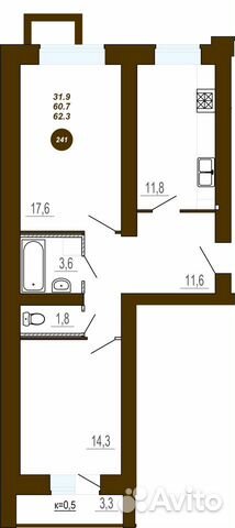 2-к квартира, 62.3 м², 1/9 эт. 2-к квартира, 62.3 м², 1/9 эт.