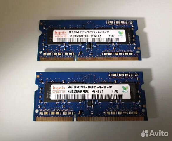 Hynix 4гб (2+2) 1Rx8 PC3-10600S-9-10-B1