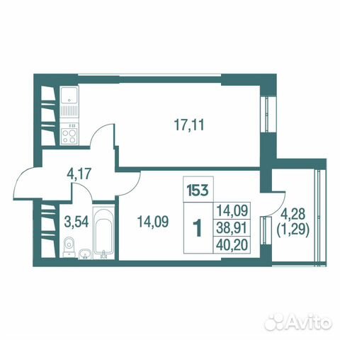 1-к квартира, 40.2 м², 21/25 эт.