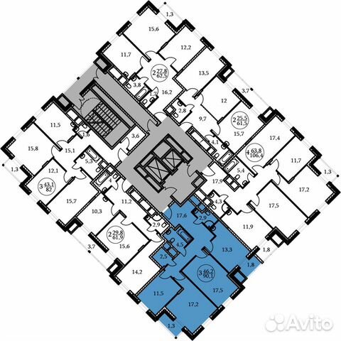 3-к квартира, 90.1 м², 16/17 эт.
