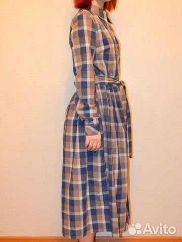 Платье-рубашка в клетку с поясом Платье-рубашка в клетку с поясом