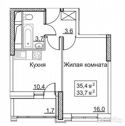 1-к квартира, 35.4 м², 15/22 эт. 1-к квартира, 35.4 м², 15/22 эт.