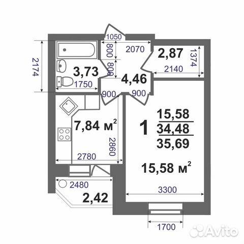1-к квартира, 36 м², 1/5 эт.