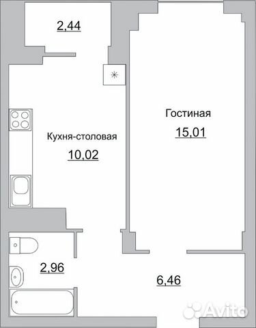 1-к квартира, 36 м², 4/10 эт.