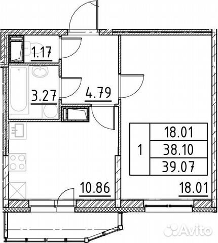 1-к квартира, 41.3 м², 15/19 эт.
