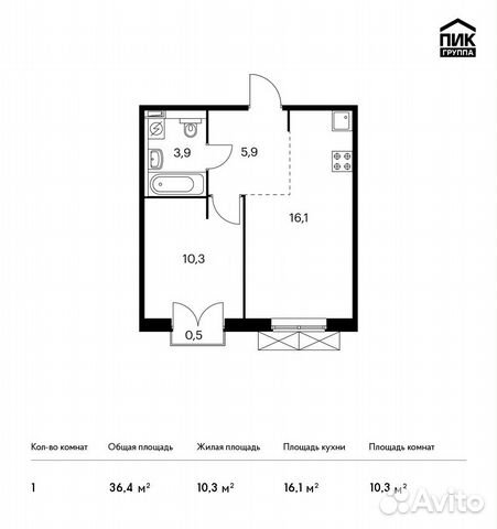 1-к квартира, 36.4 м², 4/9 эт.
