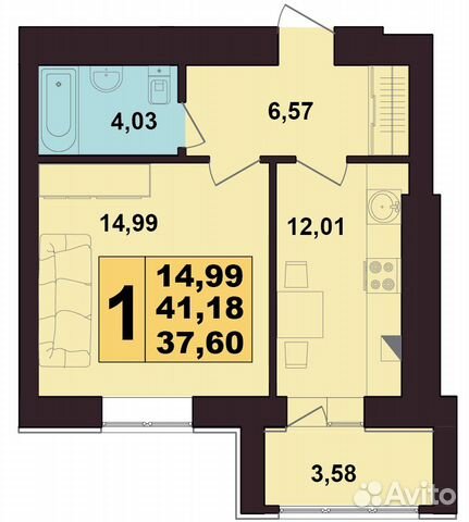1-к квартира, 41.2 м², 2/10 эт. 1-к квартира, 41.2 м², 2/10 эт.