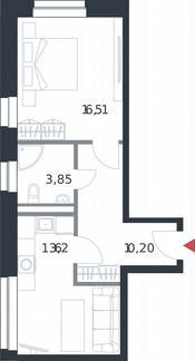 1-к апартаменты, 44.2 м², 12/21 эт.