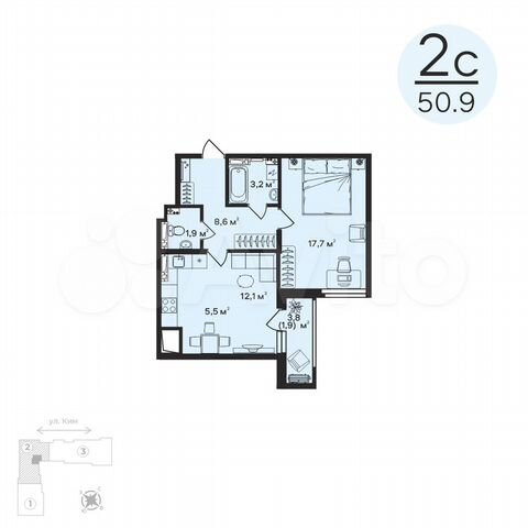 2-к. квартира, 50,9 м², 7/12 эт.