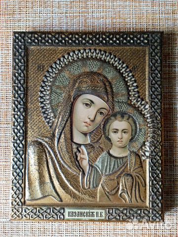 Старинная икона Казанская на метале