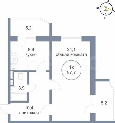 1-к. квартира, 57,7 м², 3/25 эт.