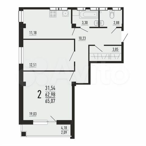 2-к. квартира, 65,1 м², 8/16 эт.
