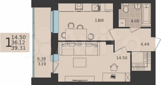 1-к. квартира, 39,3 м², 13/20 эт.