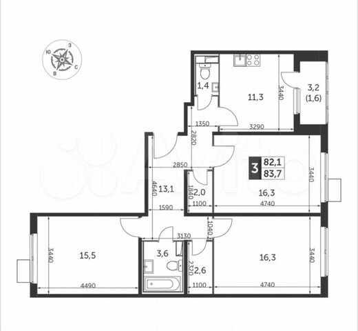 3-к. квартира, 83,7 м², 19/25 эт.