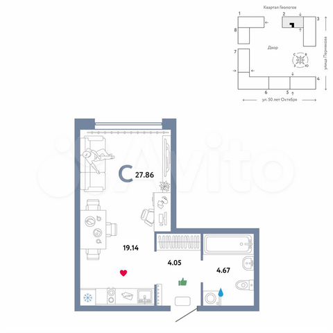 Квартира-студия, 27,9 м², 6/25 эт.