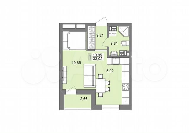 1-к. квартира, 32,8 м², 19/26 эт.