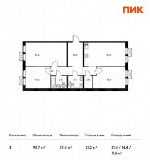3-к квартира, 92.7 м², 15/15 эт.