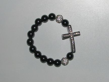 Браслет женский - гематит с крестом и стразами
