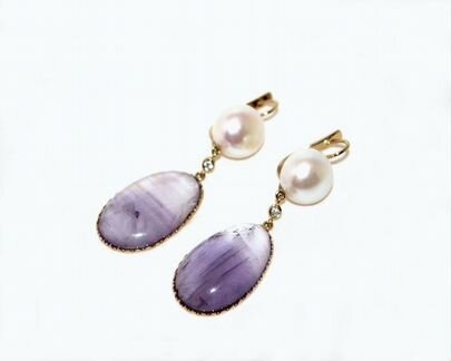 Серьги с жемчугом и аметистами