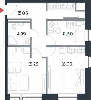 2-к апартаменты, 59.9 м², 9/21 эт.