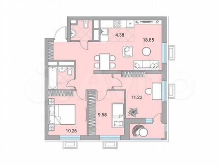 4-к квартира, 68.2 м², 10/24 эт.