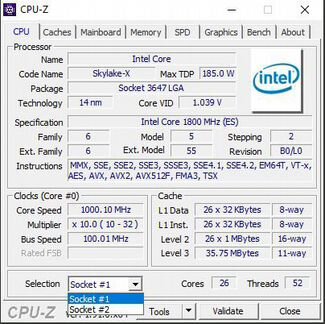 52-ядерная рендер-станция 2*Xeon 8170 ES, 64Gb RAM