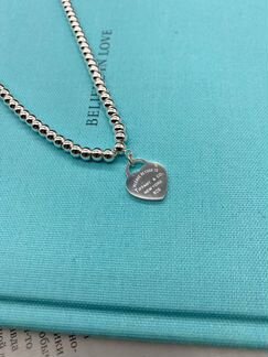 Колье tiffany return с зелёным сердечком