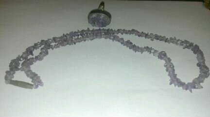 Комплект кольцо бусы серьги из аметиста