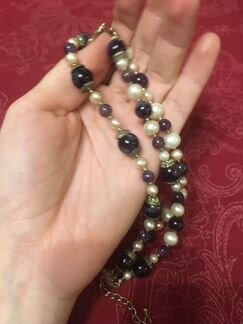 Тройной браслет с жемчугом и аметистом