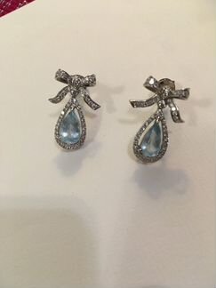 Серьги золото бриллианты аквамарины