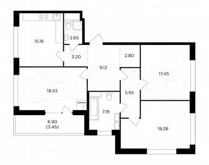3-к квартира, 105.2 м², 10/17 эт.