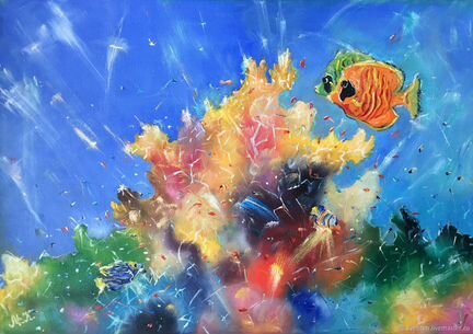 Картина маслом «Подводное царство», 35х50, холст