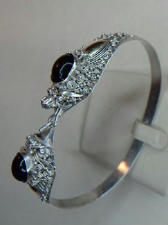 Серебро 925 пробы,Комплект с Обсидианом и Золотом