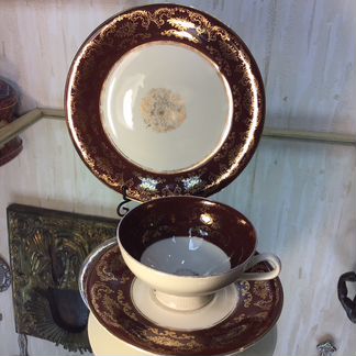 Фарфор антиквариат чашка тарелка блюдце позолота