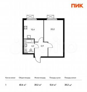 1-к квартира, 42.6 м², 22/33 эт.