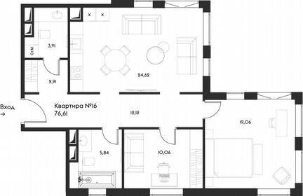 2-к квартира, 76.6 м², 6/17 эт.