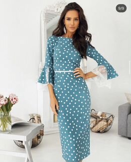 Платье в горох бирюза Malina Fashion