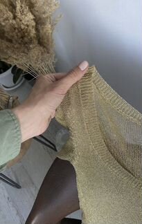 Вязаное сетка Бежевое золотая Платье пляжное сетка